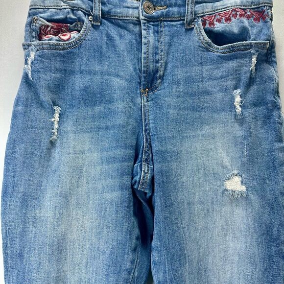 Inc Floral Embroidered skinny leg crop denim jeans with fringe bottom Size 10 - Picture 3 of 14